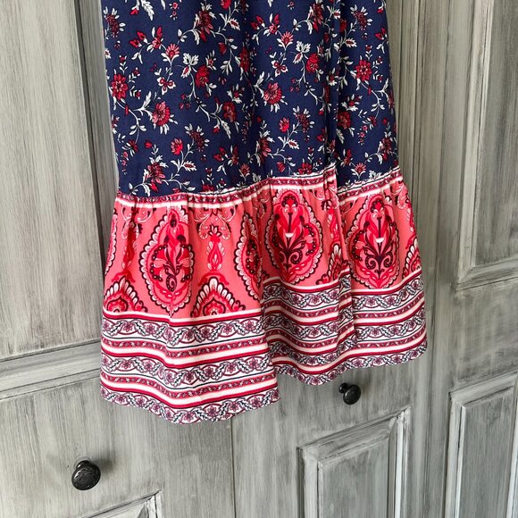Zesica Boho Wrap Dress Blue Red Pink Floral with Ruffle Bottom Size 2XL - Picture 3 of 6